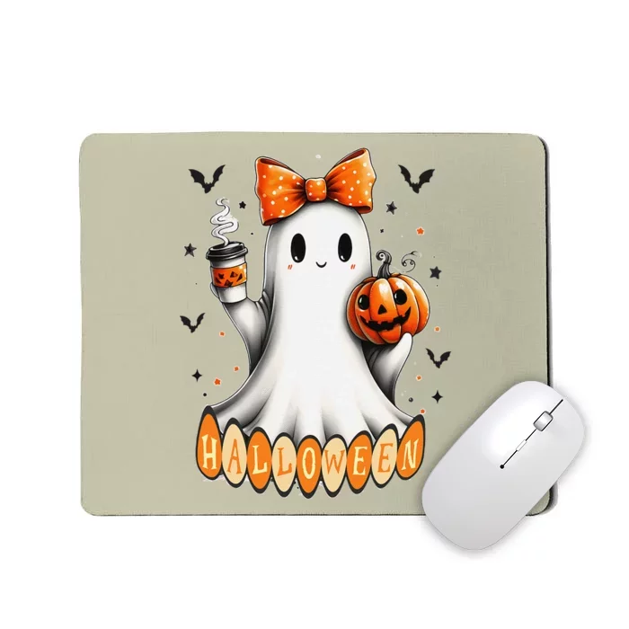 Cute Ghost Drinking Coffee Halloween Fall Ghost Coffee Mousepad