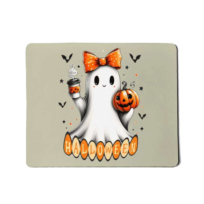 Cute Ghost Drinking Coffee Halloween Fall Ghost Coffee Mousepad