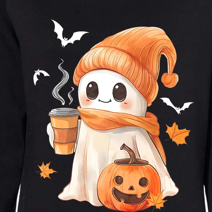 Cute Ghost Drinking Coffee Halloween Ghost Ice Coffee Womens California Wash Sweatshirt