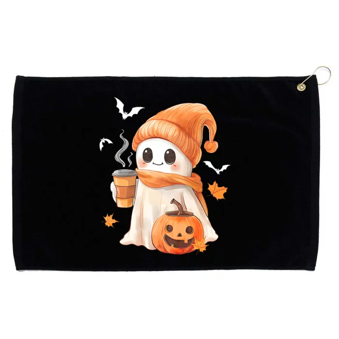 Cute Ghost Drinking Coffee Halloween Ghost Ice Coffee Grommeted Golf Towel