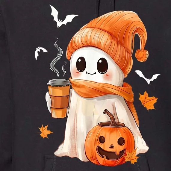 Cute Ghost Drinking Coffee Halloween Ghost Ice Coffee Gift Premium Hoodie