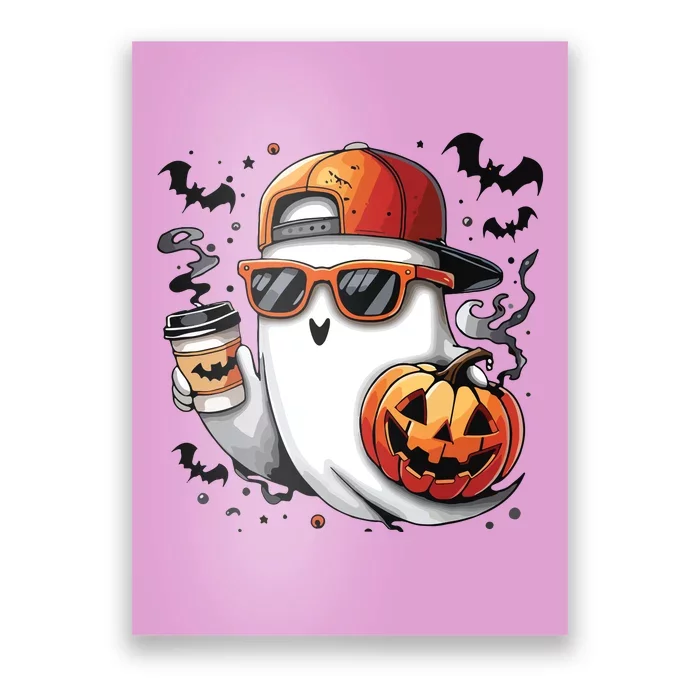 Cute Ghost Drinking Coffee Halloween Boy Ghost Ice Coffee Poster