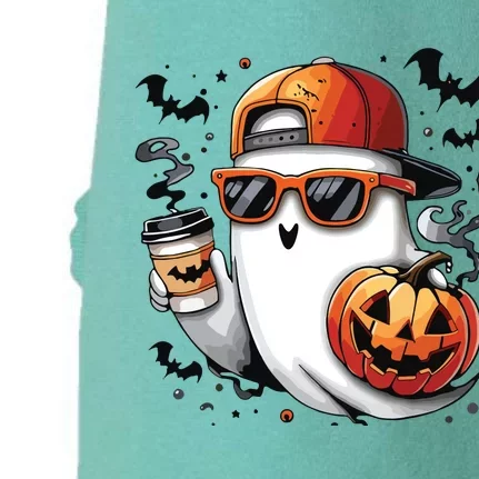 Cute Ghost Drinking Coffee Halloween Boy Ghost Ice Coffee Doggie 3-End Fleece Hoodie