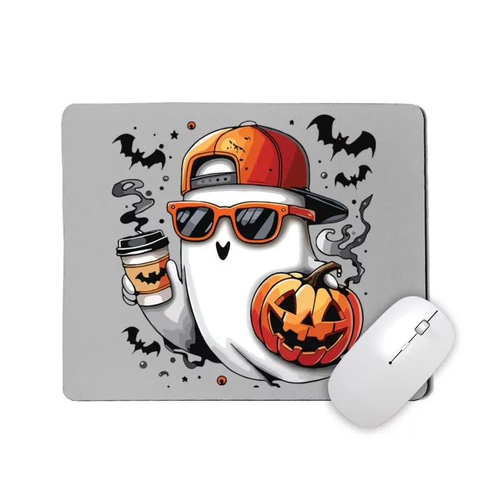 Cute Ghost Drinking Coffee Halloween Boy Ghost Ice Coffee Mousepad