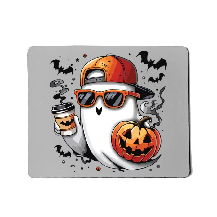 Cute Ghost Drinking Coffee Halloween Boy Ghost Ice Coffee Mousepad