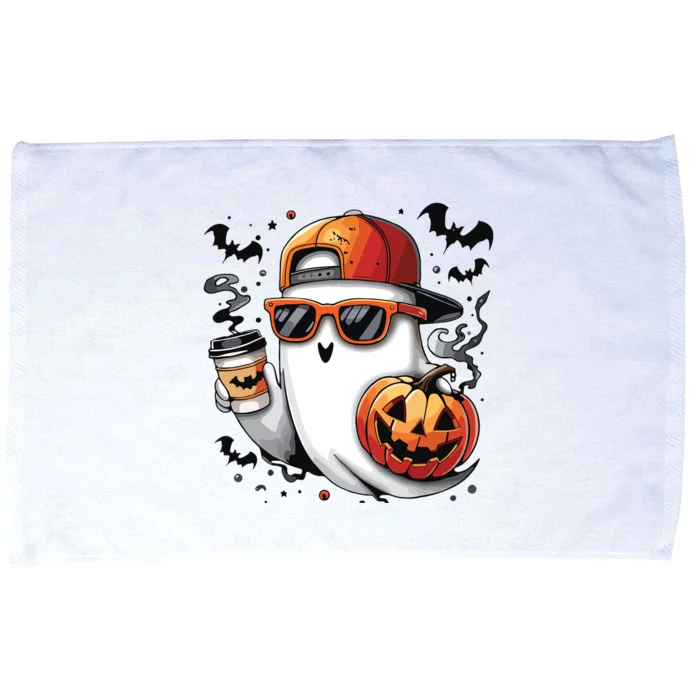 Cute Ghost Drinking Coffee Halloween Boy Ghost Ice Coffee Microfiber Hand Towel