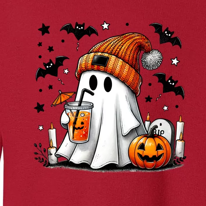 Cute Ghost Drinking Coffee Halloween Ghost Coffee Toddler Sweatshirt