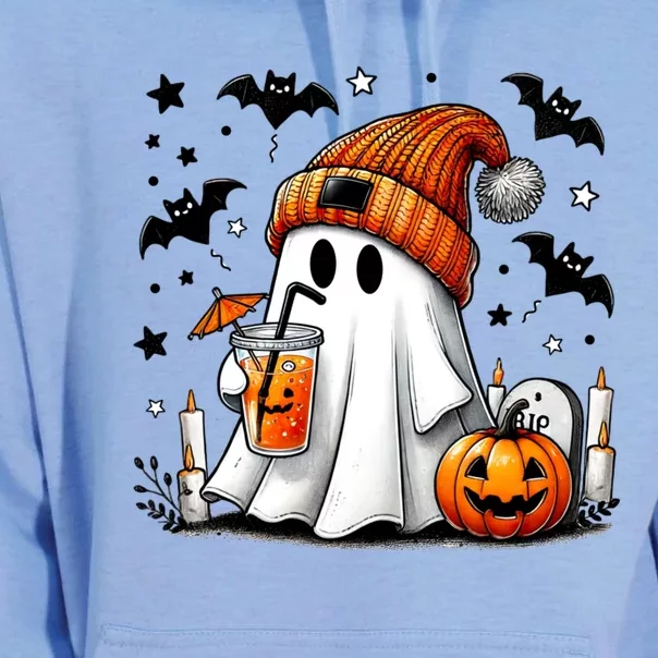 Cute Ghost Drinking Coffee Halloween Ghost Coffee Unisex Surf Hoodie