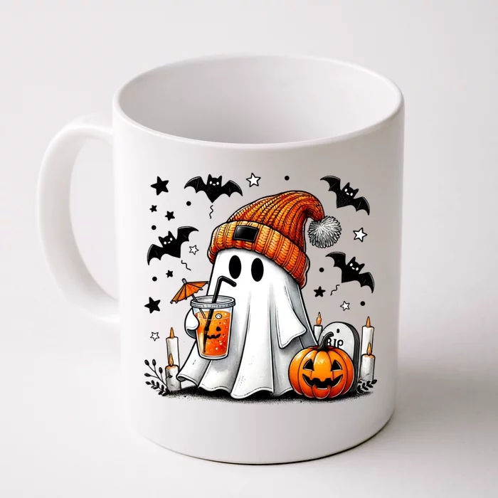 Cute Ghost Drinking Coffee Halloween Ghost Coffee Front & Back Coffee Mug