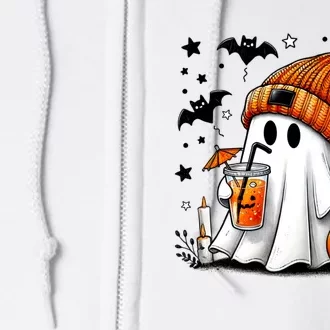 Cute Ghost Drinking Coffee Halloween Ghost Coffee Full Zip Hoodie