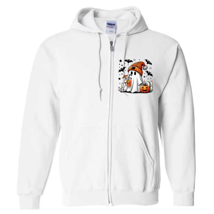 Cute Ghost Drinking Coffee Halloween Ghost Coffee Full Zip Hoodie