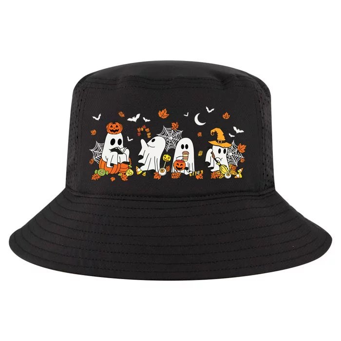 Cute Ghost Drinking Coffee Halloween Fall Ghost Book Reading Cool Comfort Performance Bucket Hat