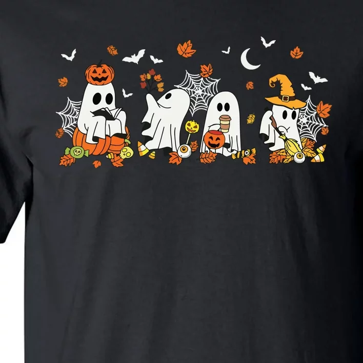 Cute Ghost Drinking Coffee Halloween Fall Ghost Book Reading Tall T-Shirt