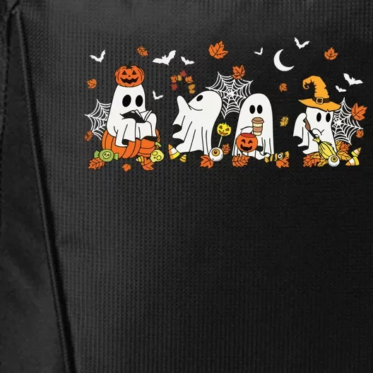 Cute Ghost Drinking Coffee Halloween Fall Ghost Book Reading City Backpack