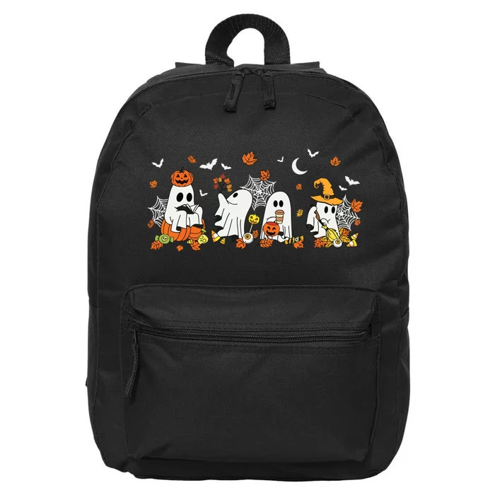 Cute Ghost Drinking Coffee Halloween Fall Ghost Book Reading 16 in Basic Backpack