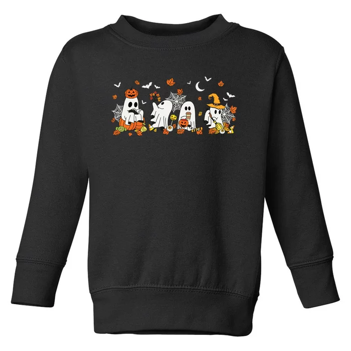 Cute Ghost Drinking Coffee Halloween Fall Ghost Book Reading Toddler Sweatshirt