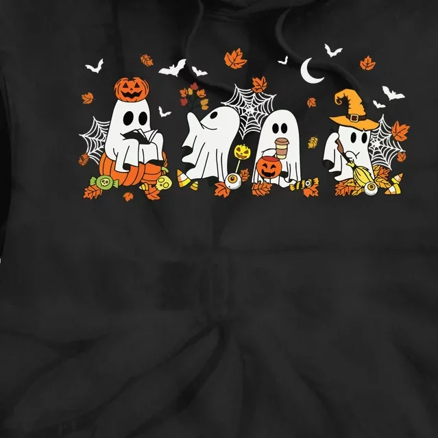 Cute Ghost Drinking Coffee Halloween Fall Ghost Book Reading Tie Dye Hoodie