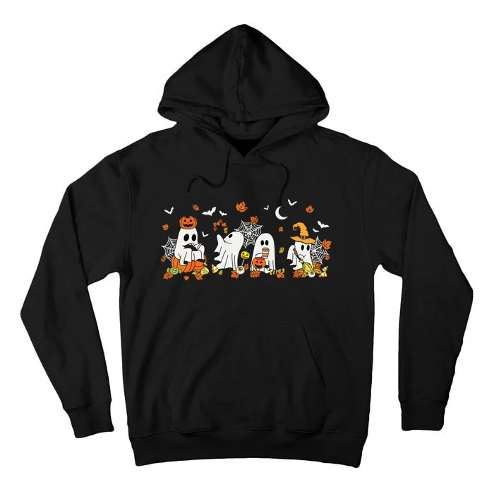 Cute Ghost Drinking Coffee Halloween Fall Ghost Book Reading Tall Hoodie