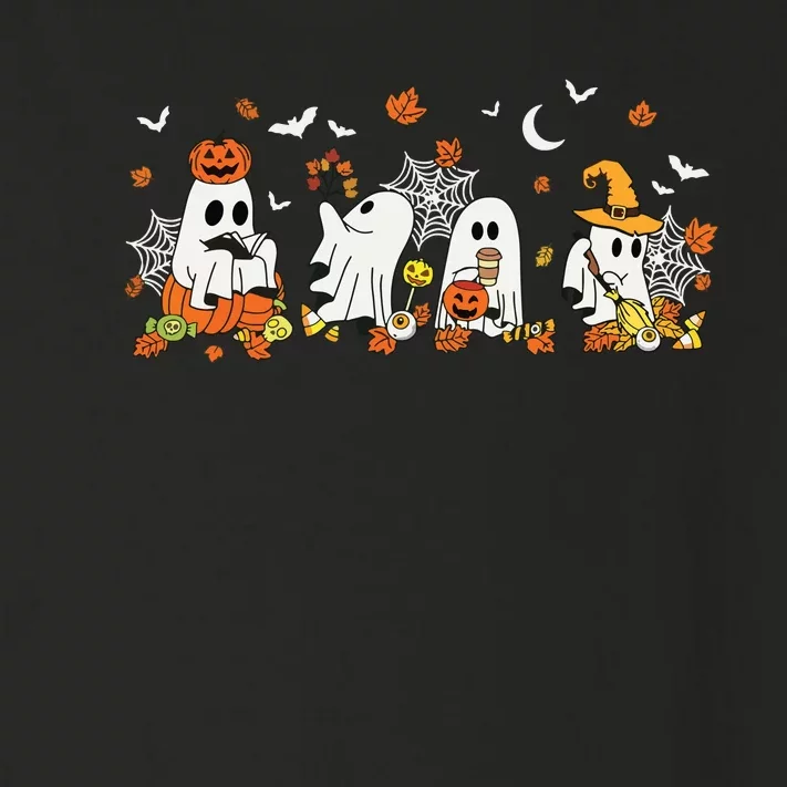 Cute Ghost Drinking Coffee Halloween Fall Ghost Book Reading Toddler Long Sleeve Shirt