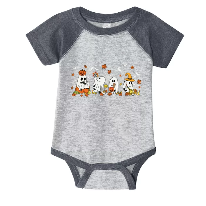 Cute Ghost Drinking Coffee Halloween Fall Ghost Book Reading Infant Baby Jersey Bodysuit