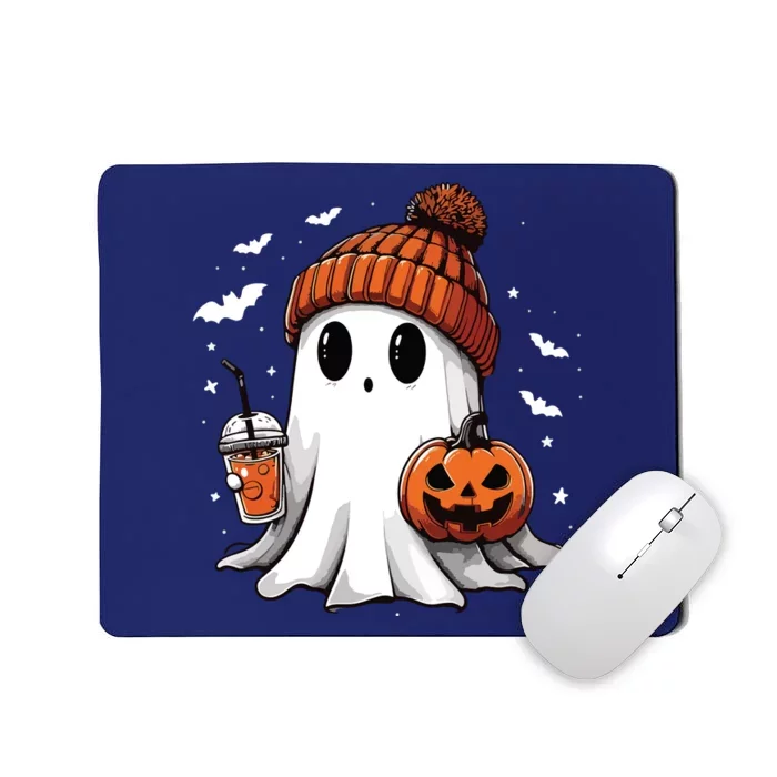 Cute Ghost Drinking Coffee Halloween Ghost Ice Coffee Women Long Sleeve Mousepad