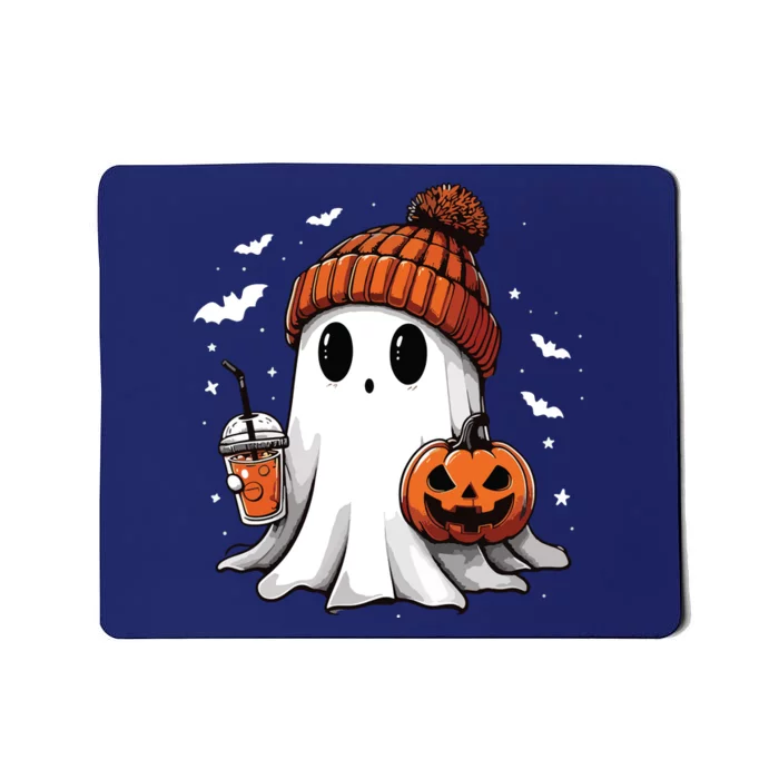 Cute Ghost Drinking Coffee Halloween Ghost Ice Coffee Women Long Sleeve Mousepad