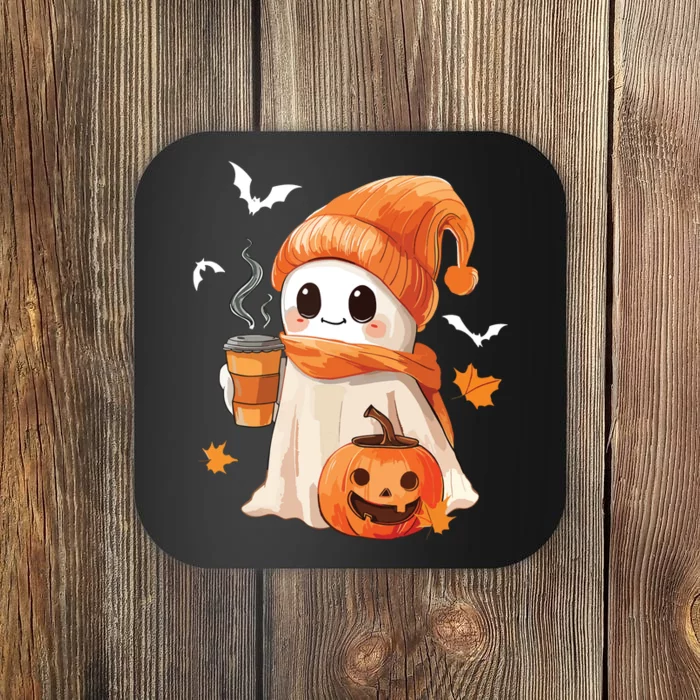 Cute Ghost Drinking Coffee Halloween Ghost Ice Coffee Women Coaster