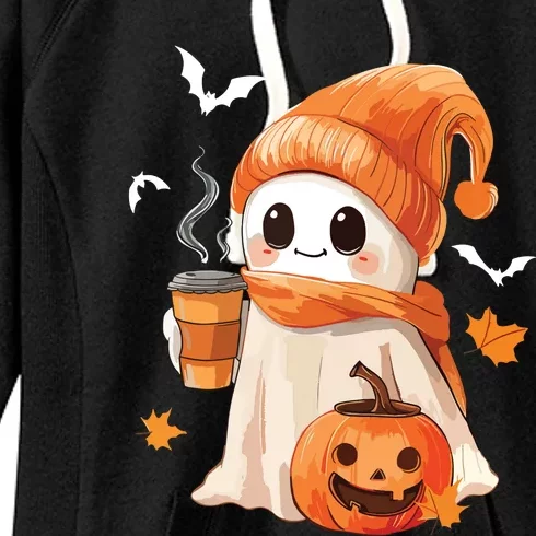 Cute Ghost Drinking Coffee Halloween Ghost Ice Coffee Women Women's Fleece Hoodie