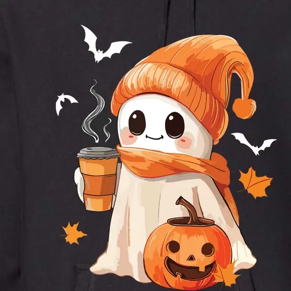 Cute Ghost Drinking Coffee Halloween Ghost Ice Coffee Women Premium Hoodie