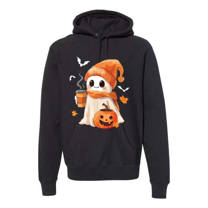 Cute Ghost Drinking Coffee Halloween Ghost Ice Coffee Women Premium Hoodie