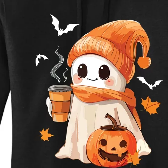 Cute Ghost Drinking Coffee Halloween Ghost Ice Coffee Women Women's Pullover Hoodie