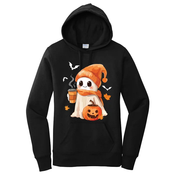 Cute Ghost Drinking Coffee Halloween Ghost Ice Coffee Women Women's Pullover Hoodie