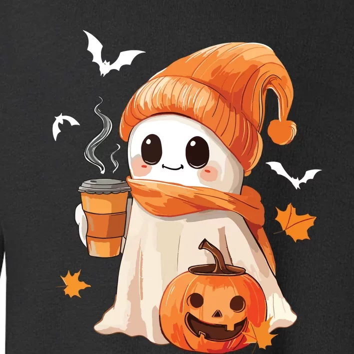 Cute Ghost Drinking Coffee Halloween Ghost Ice Coffee Women Toddler Sweatshirt