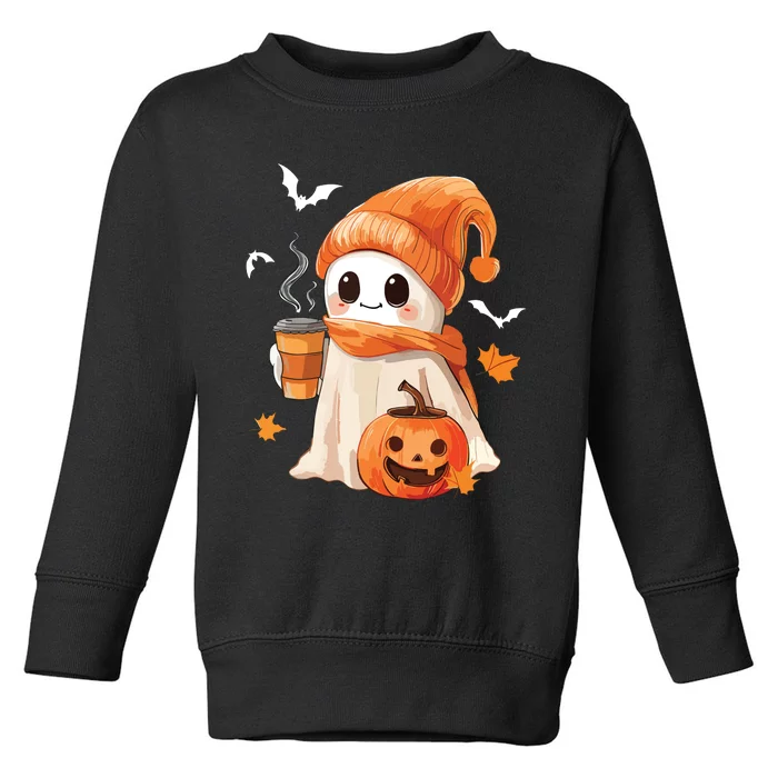 Cute Ghost Drinking Coffee Halloween Ghost Ice Coffee Women Toddler Sweatshirt