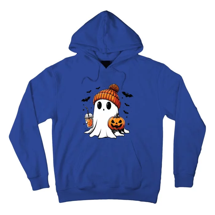 Cute Ghost Drinking Coffee Halloween Ghost Ice Coffee Tall Hoodie