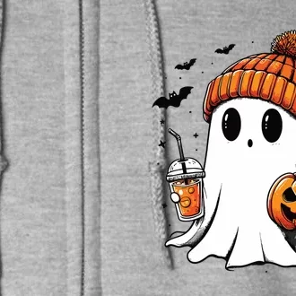 Cute Ghost Drinking Coffee Halloween Ghost Ice Coffee Full Zip Hoodie