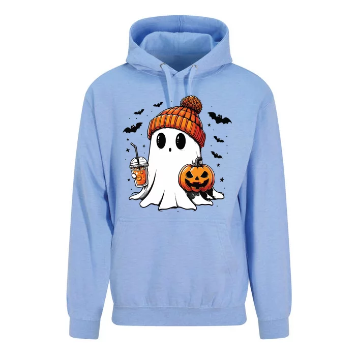 Cute Ghost Drinking Coffee Halloween Ghost Ice Coffee Unisex Surf Hoodie