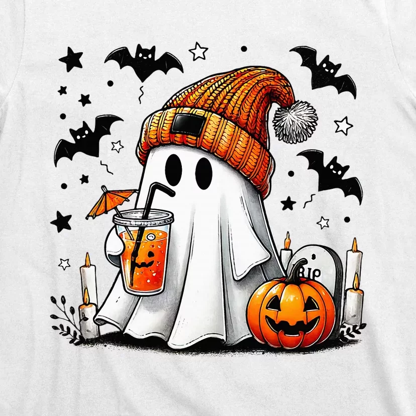 Cute Ghost Drinking Coffee Halloween Ghost Coffee T-Shirt