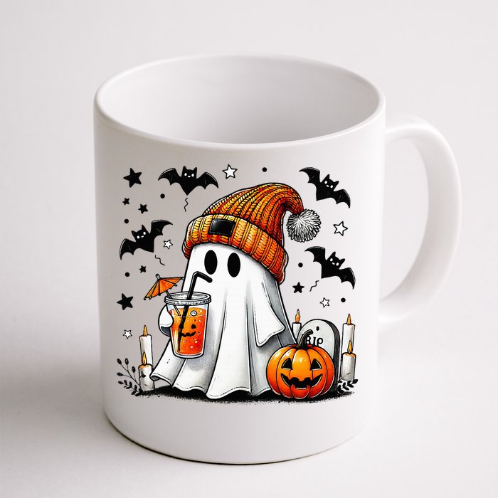 Cute Ghost Drinking Coffee Halloween Ghost Coffee Front & Back Coffee Mug