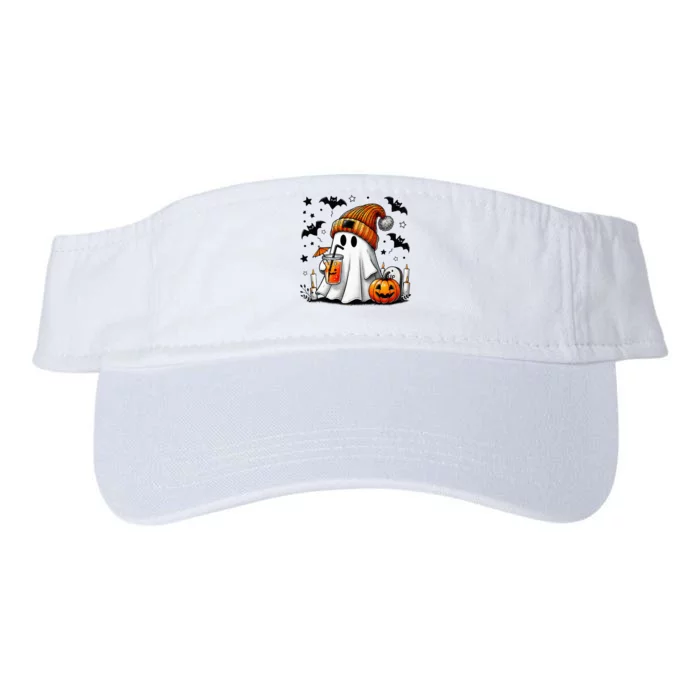 Cute Ghost Drinking Coffee Halloween Ghost Coffee Valucap Bio-Washed Visor