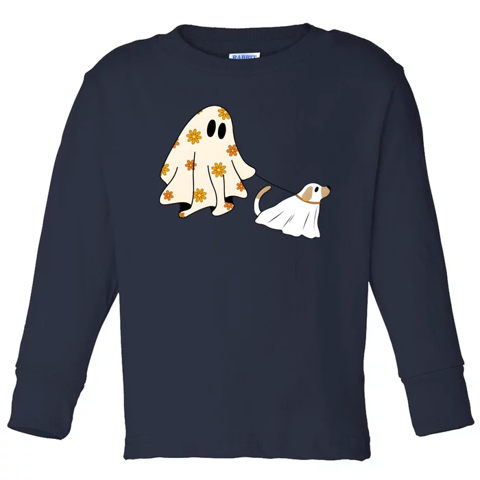 Cute Ghost Dog Halloween Funny Ghoul Dog Lover Toddler Long Sleeve Shirt