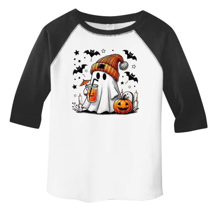 Cute Ghost Drinking Coffee Halloween Ghost Coffee Women Gift Toddler Fine Jersey T-Shirt