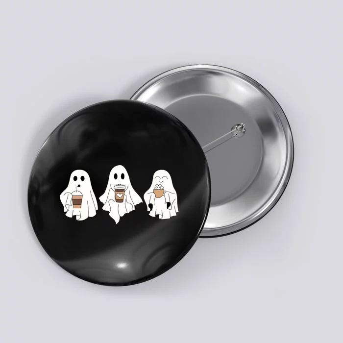 Cute Ghost Drinking Coffee Halloween Ghost Ice Coffee Button