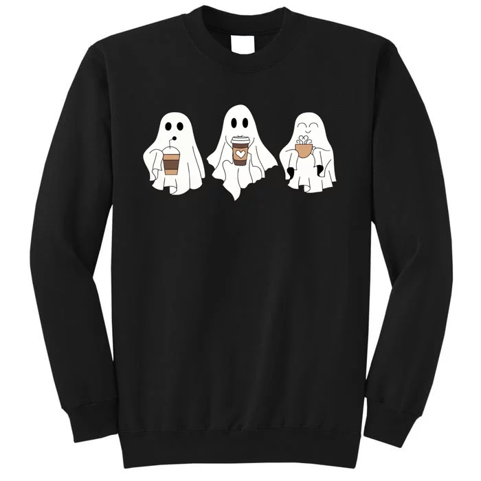 Cute Ghost Drinking Coffee Halloween Ghost Ice Coffee Tall Sweatshirt