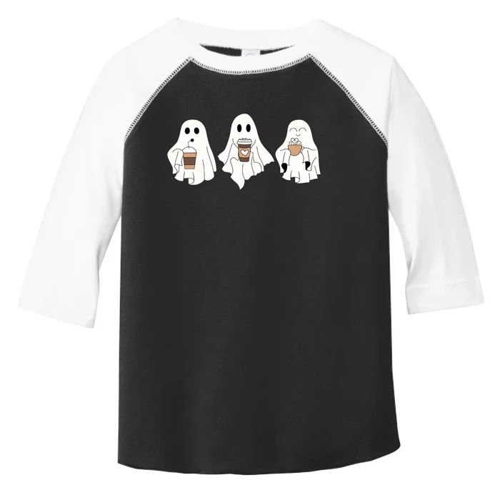 Cute Ghost Drinking Coffee Halloween Ghost Ice Coffee Toddler Fine Jersey T-Shirt