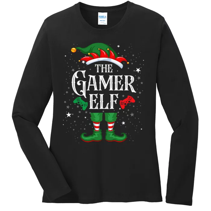 Christmas Gamer Elf Matching Family Group The Gamer Elf Ladies Long Sleeve Shirt