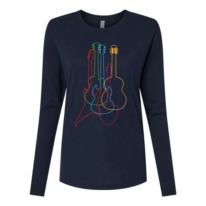 Colored Guitars Electric Acoustic Classical Gift Womens Cotton Relaxed Long Sleeve T-Shirt