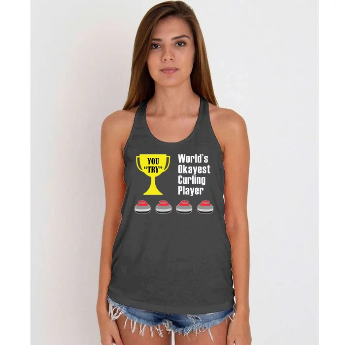 Curling Gift Funny Okayest Player Women's Knotted Racerback Tank