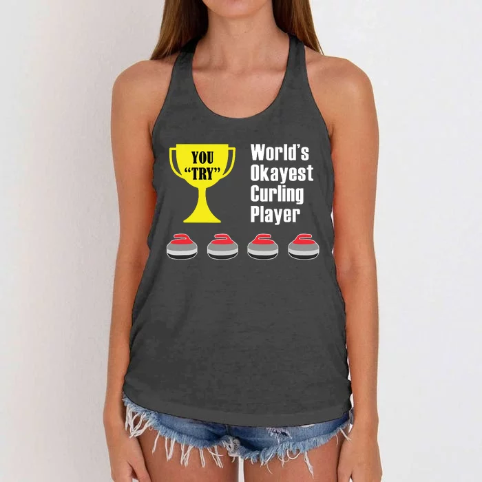 Curling Gift Funny Okayest Player Women's Knotted Racerback Tank