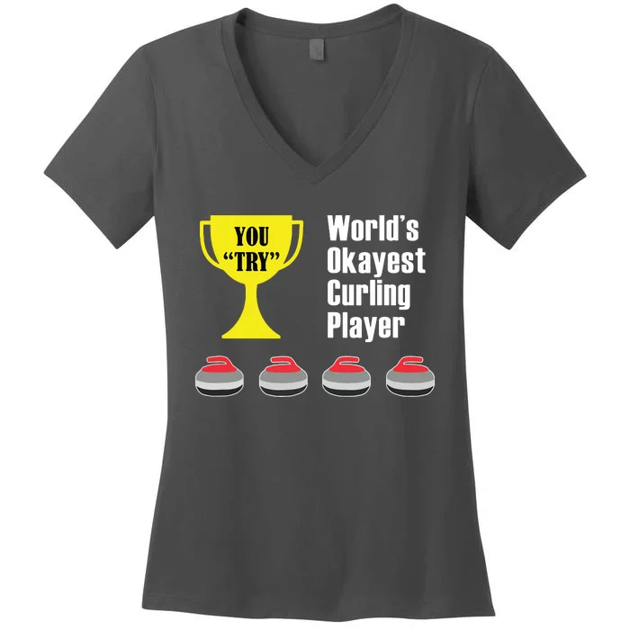 Curling Gift Funny Okayest Player Women's V-Neck T-Shirt